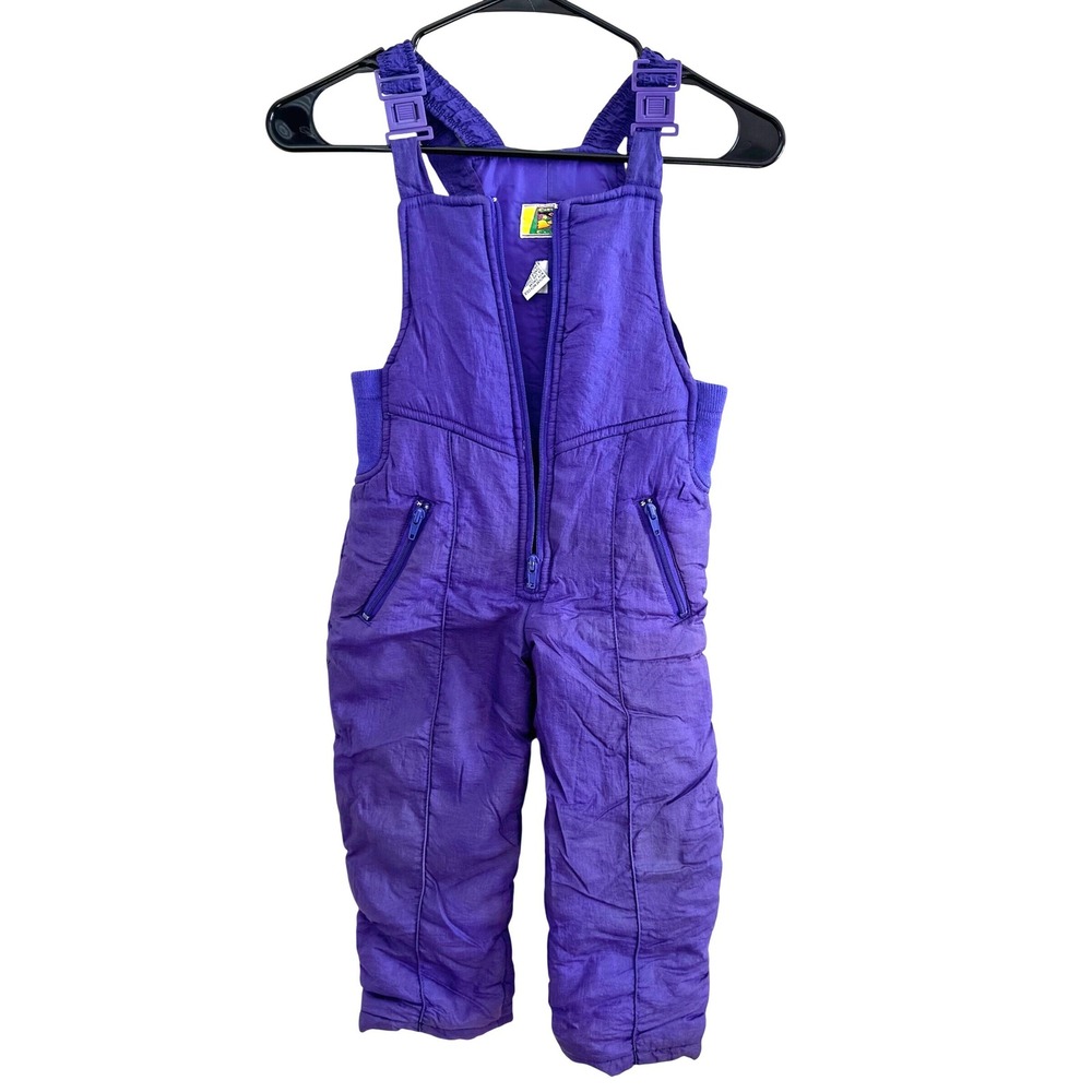 Vintage Casual Club Purple Kids Snow Bib Overalls Size 4 (Small‎ hole-mendable)